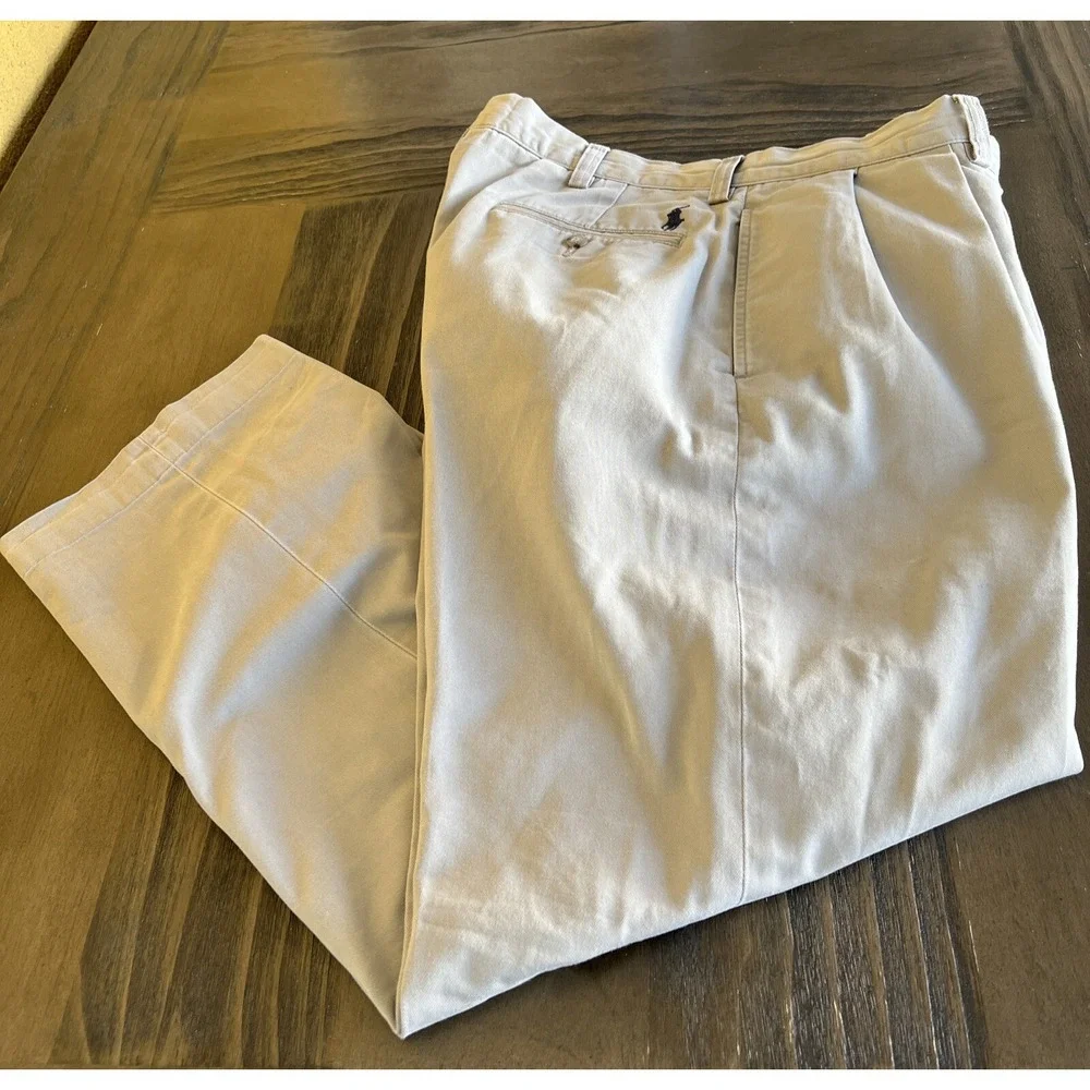VTG Polo Ralph Lauren Ethan Pant Pleated Chino Khaki Cotton Men 35x30